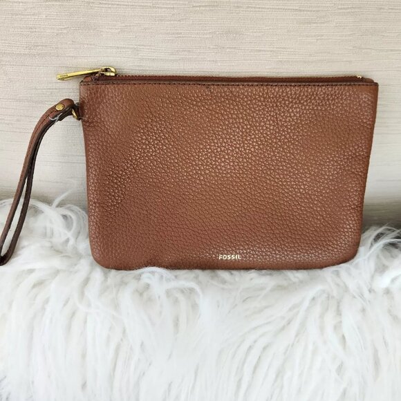 Fossil bag LG Clutch Med Tessa Brown Wristlet Pebbled (flaw) - Picture 1 of 5